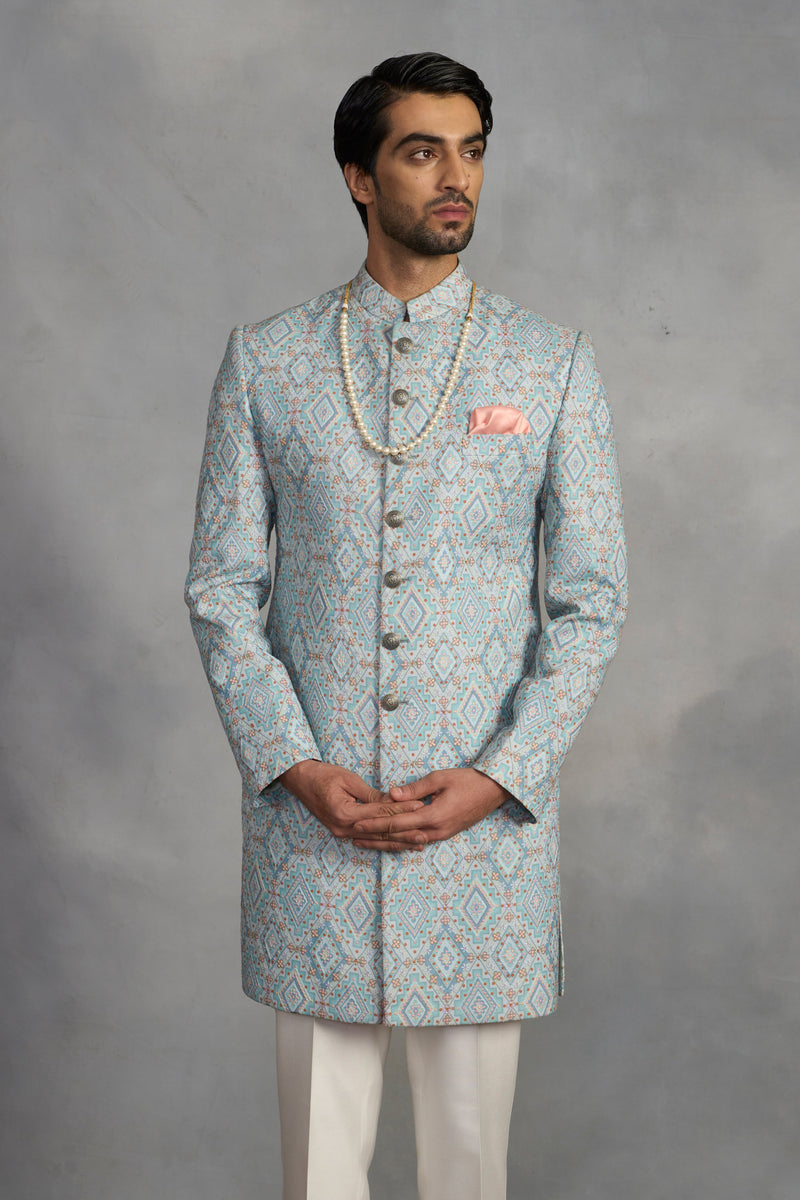 Gargee Designer's Mureed Aqua Indowestern Set Gargee