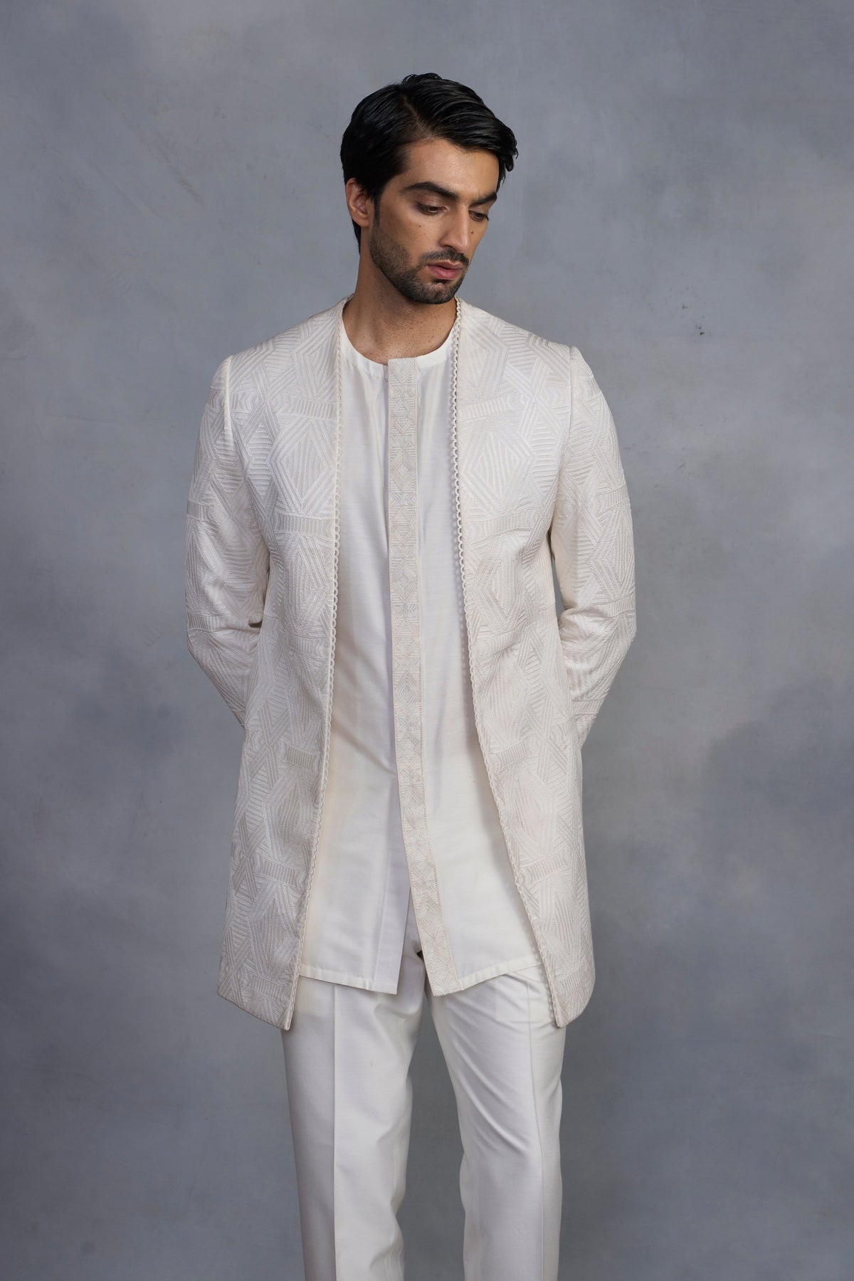 Gargee Designer's Chakori Off-White Indowestern Set Gargee
