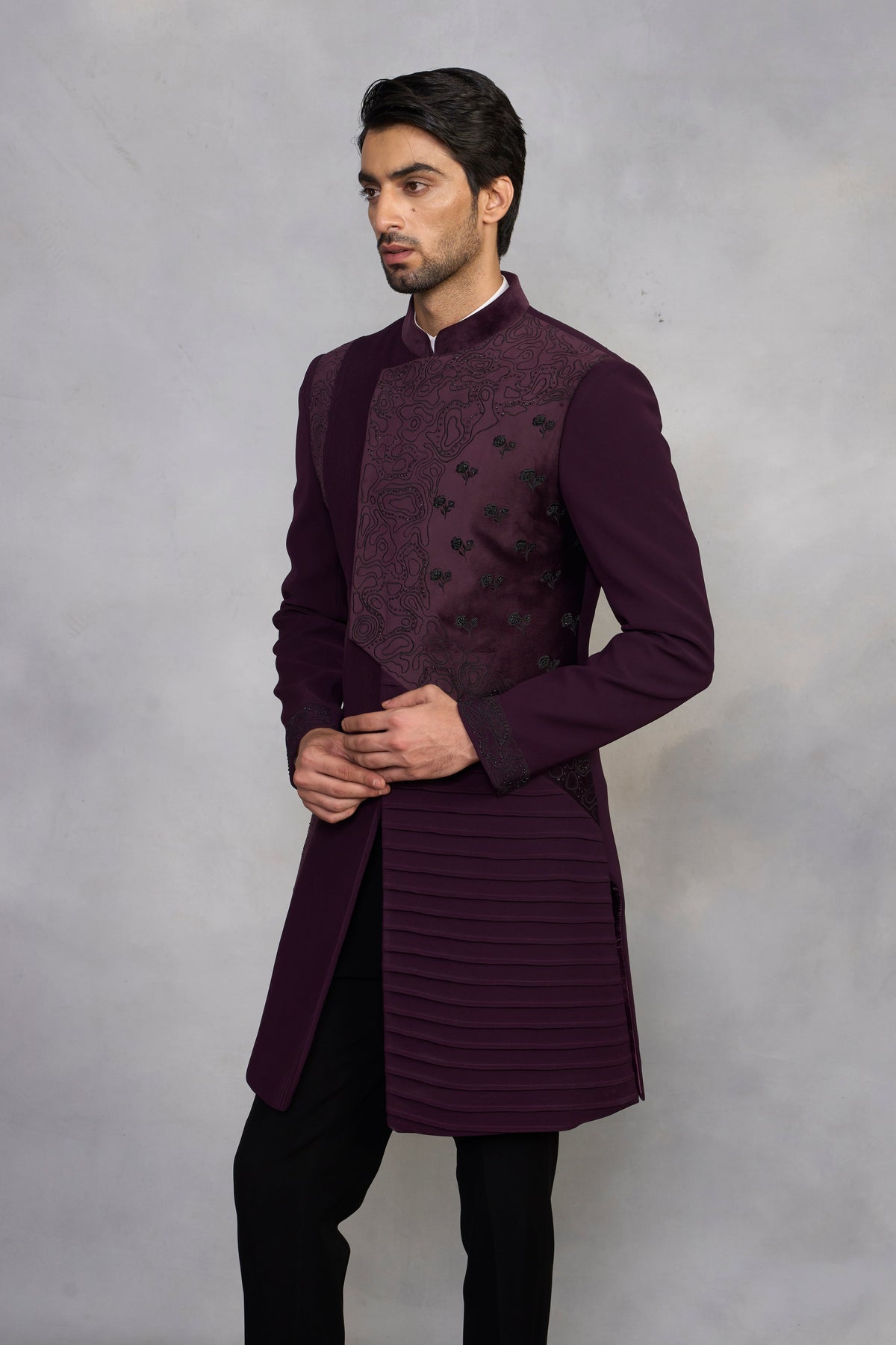 Gargee Designer's Kashish Wine Indowestern Set Gargee