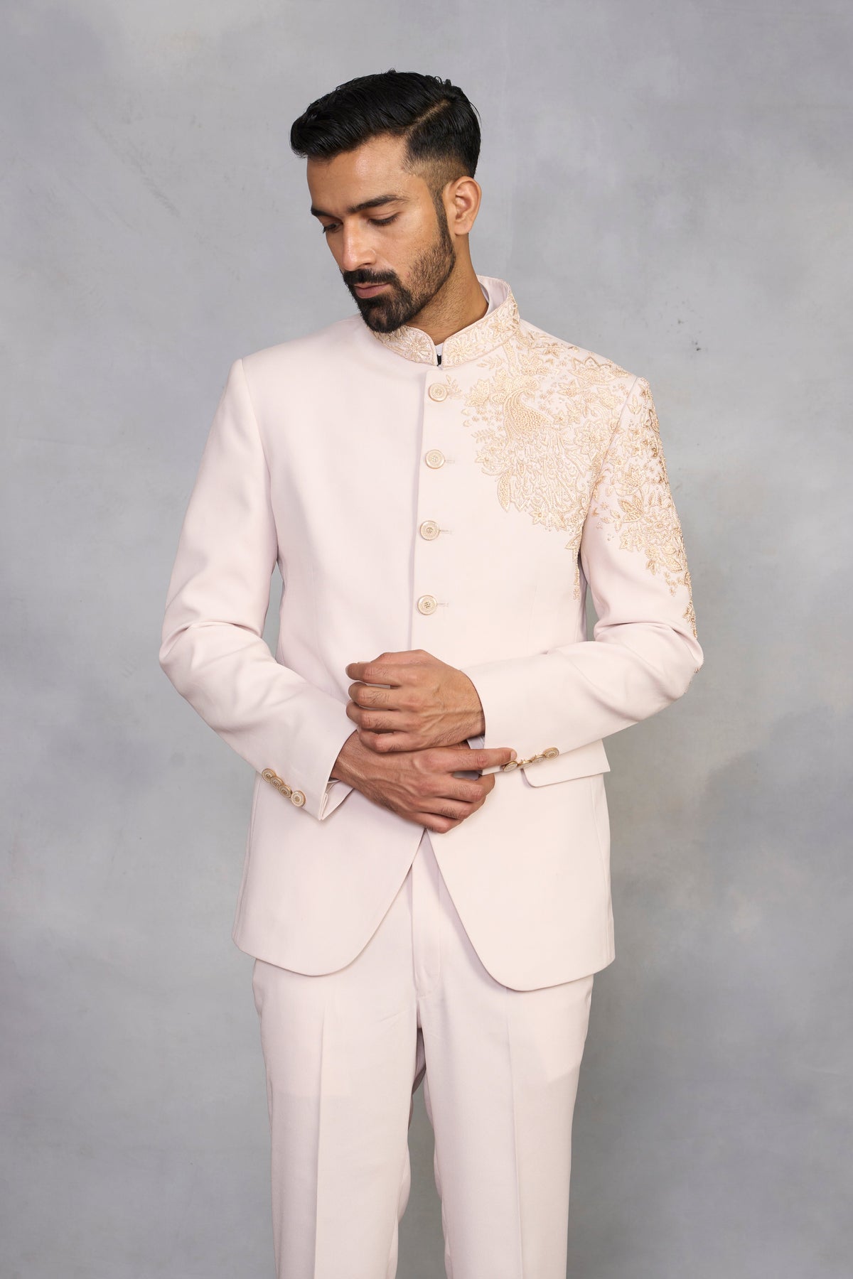 Gargee Designer's Mehtab Peach Jodhpuri Set Gargee