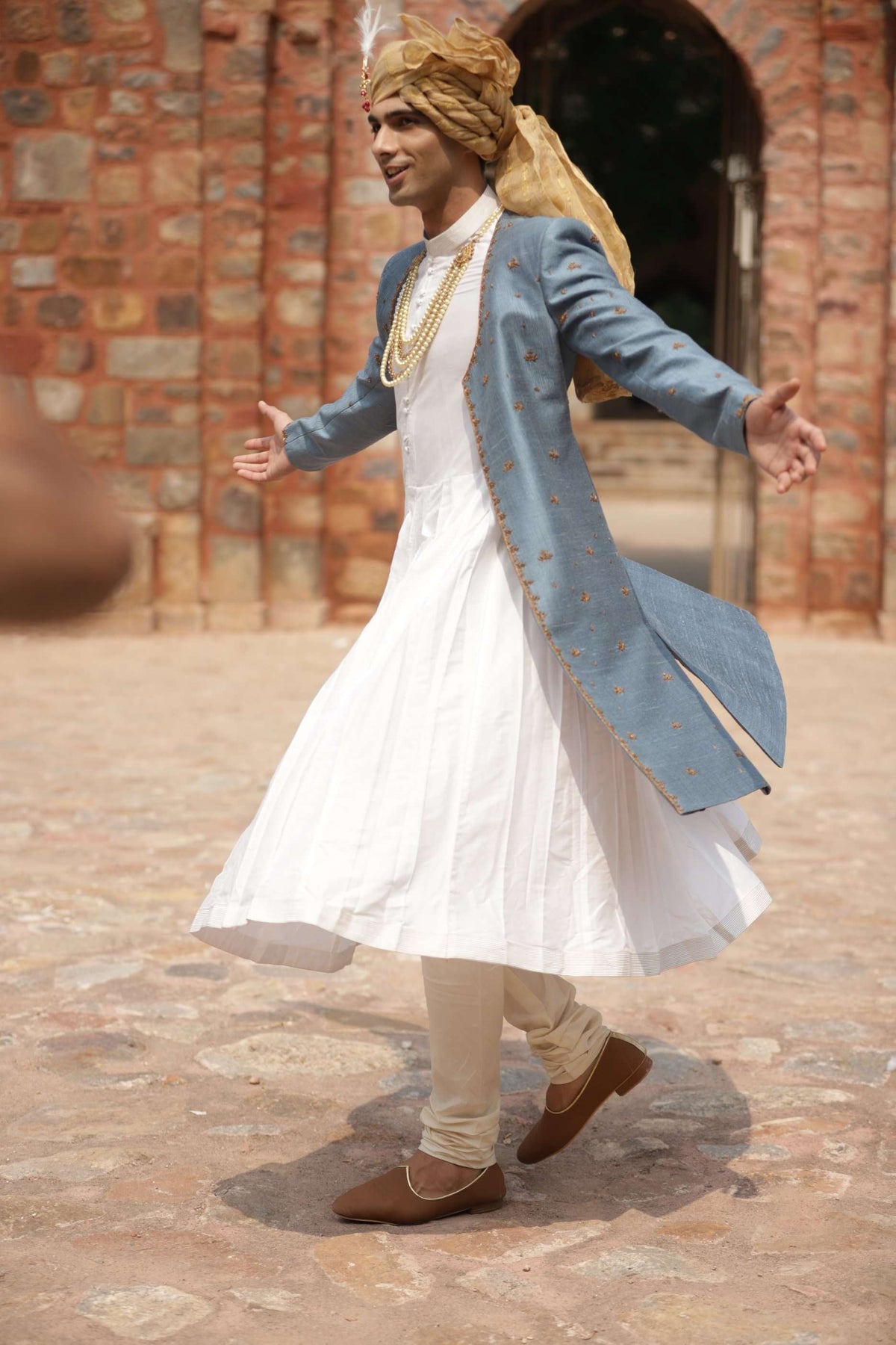 Gargee Designer's DUSTY BLUE ANGRAKHA SHERWANI SET Gargee
