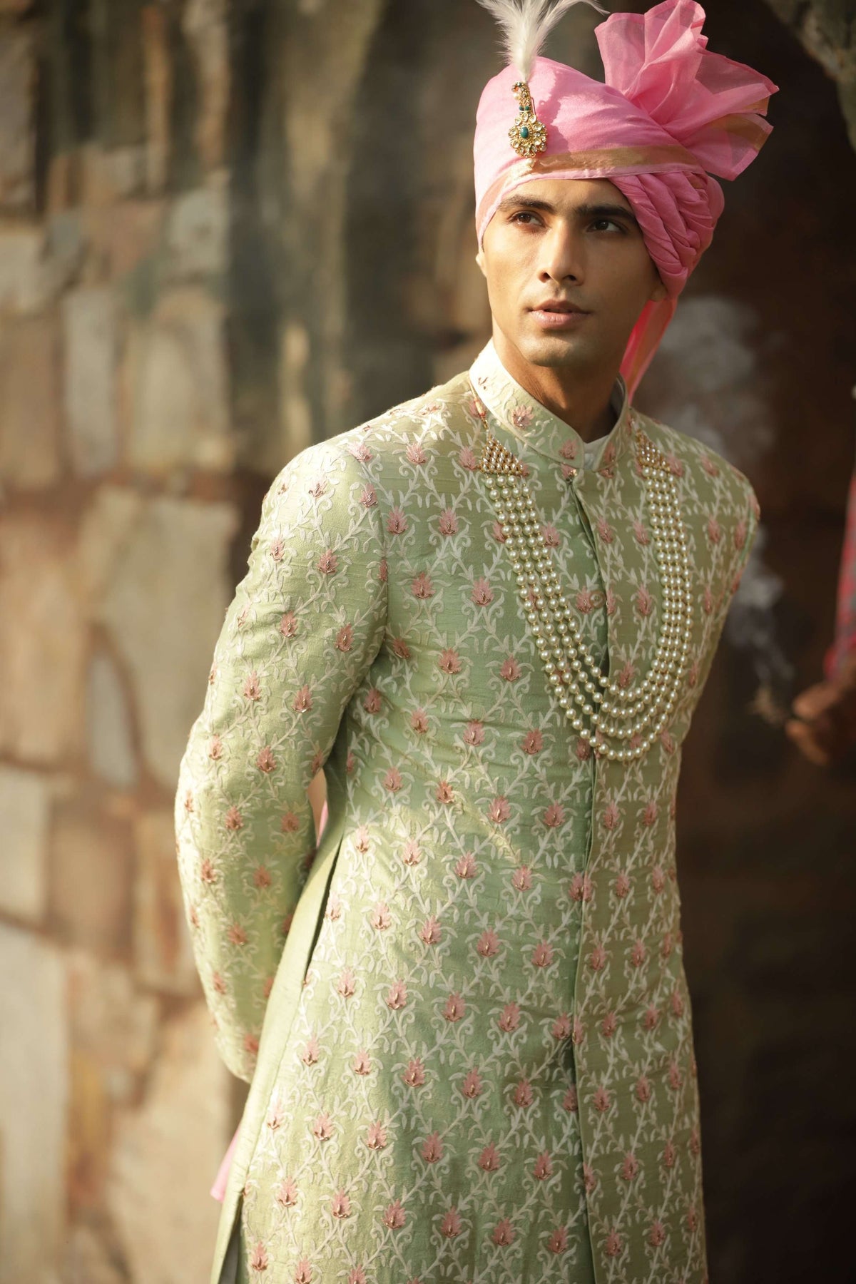 Gargee Designer's MINT EMBROIDERED SILK  SHERWANI SET Gargee