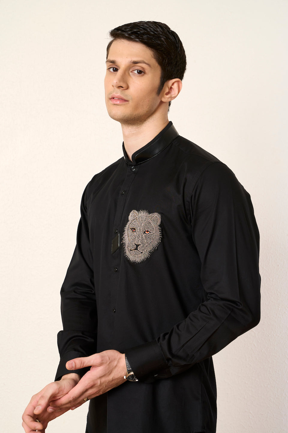 Gargee Designer's Black Lion Embroidered Shirt Gargee