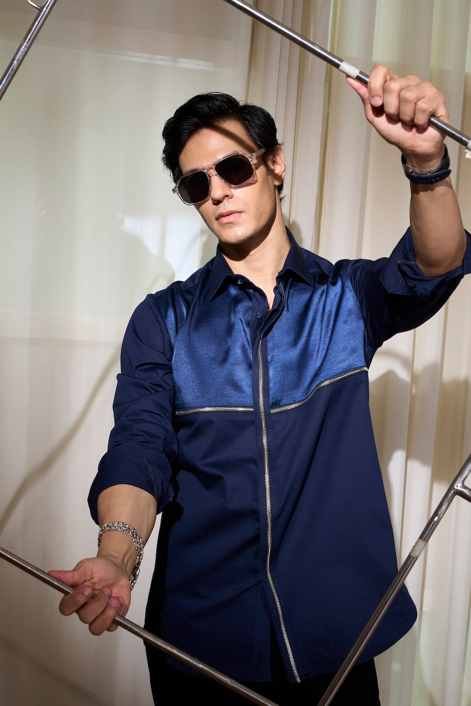 Gargee Designer's Blue Opulent Zipper Shirt Gargee