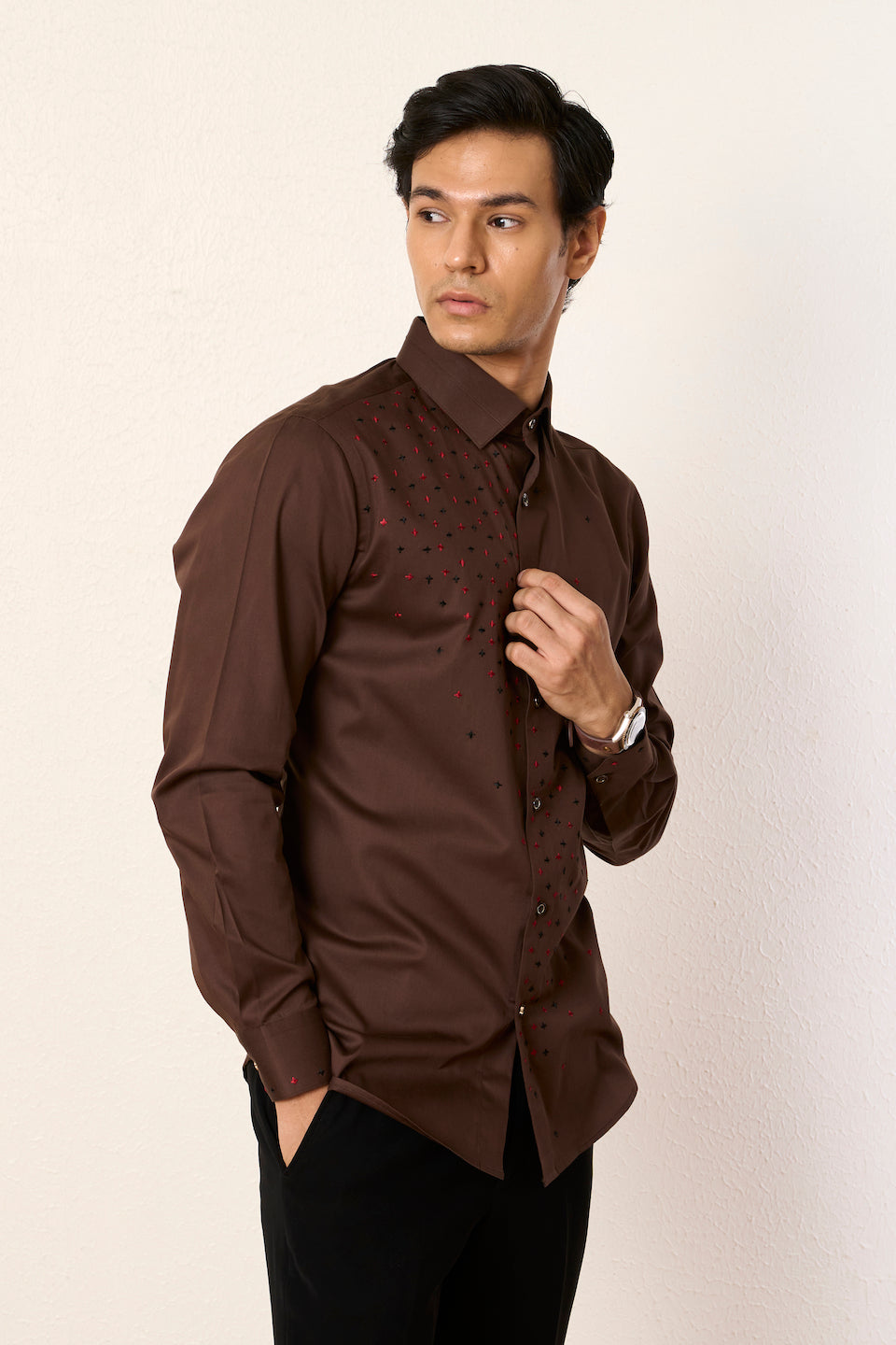 Gargee Designer's Brown Star Threadwork Shirt Gargee