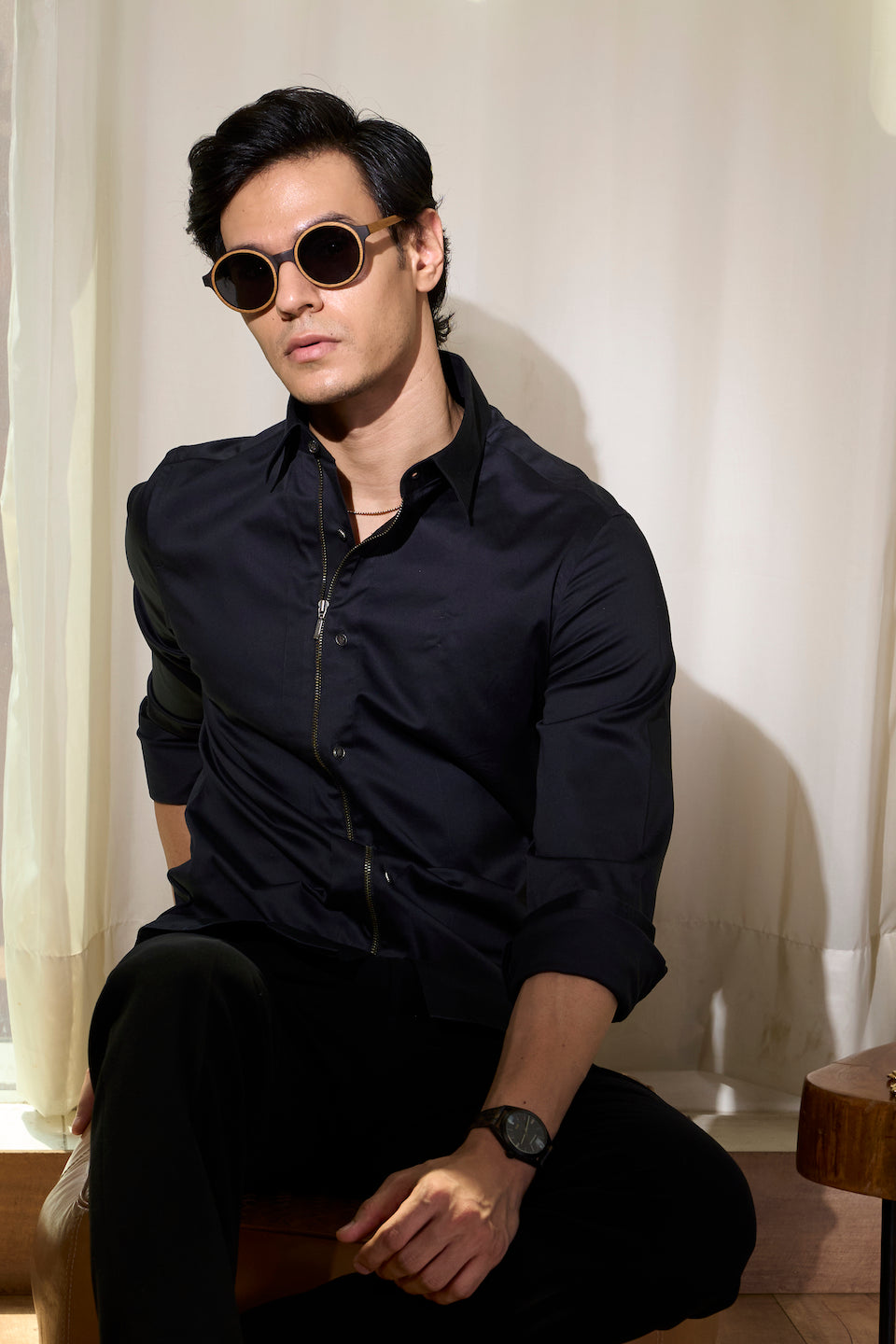Gargee Designer's Black Zipper Reunion Shirt Gargee