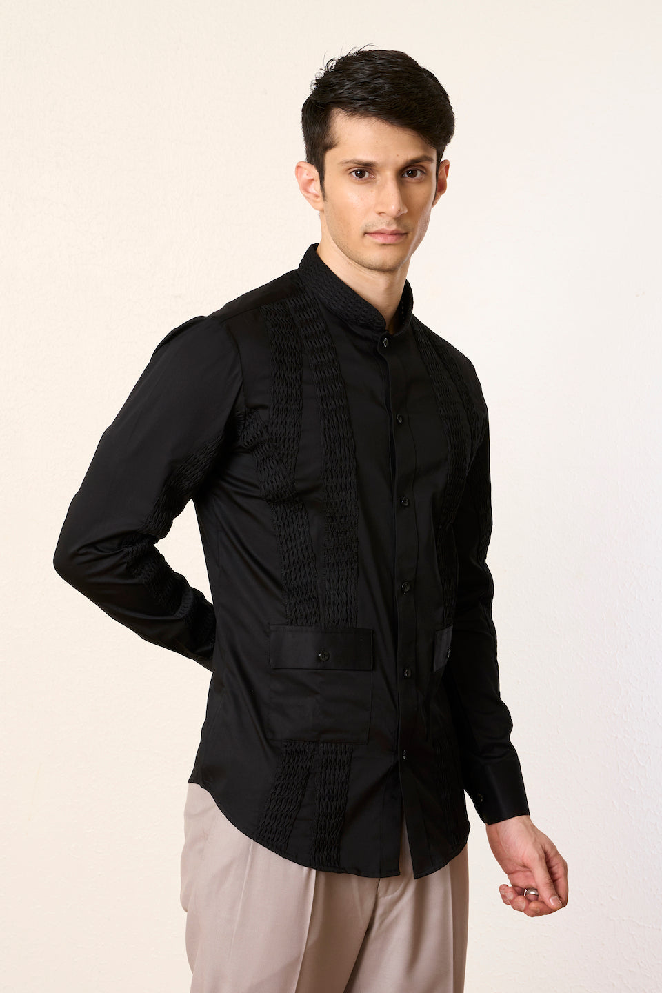 Gargee Designer's Black Tucked Social Shirt Gargee