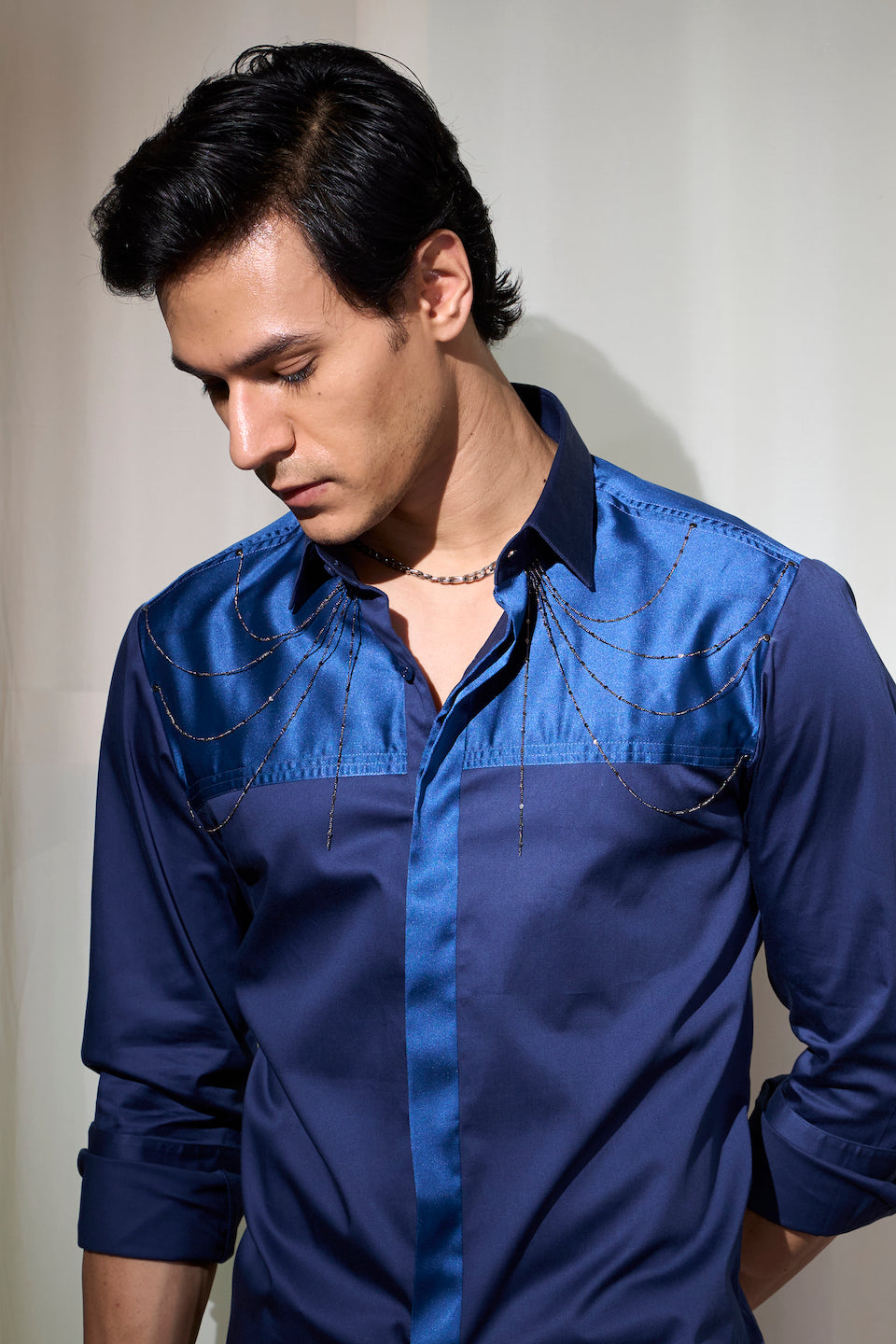 Gargee Designer's Cobalt Chain Drape Shirt Gargee