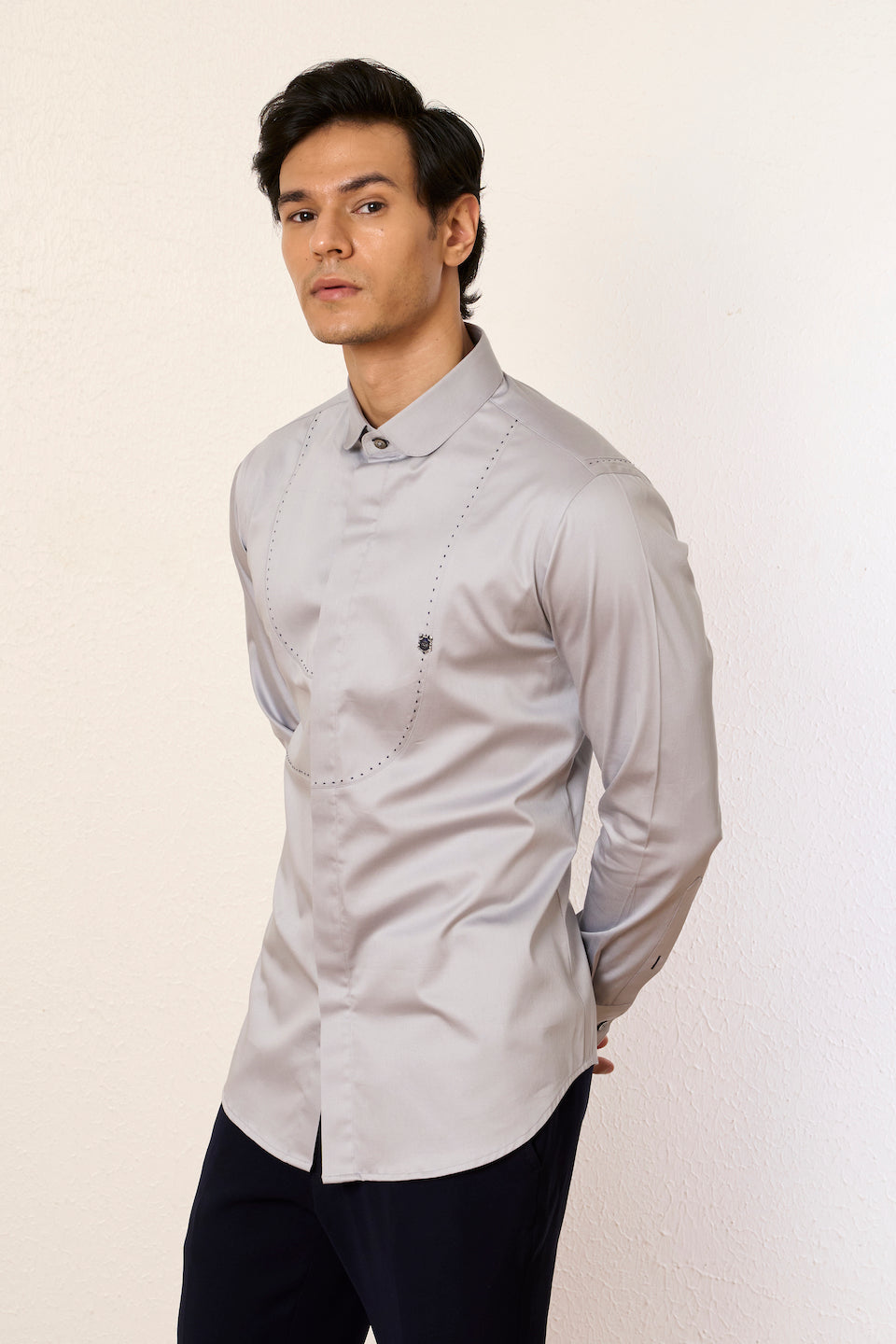 Gargee Designer's Grey Disk Brooch Shirt Gargee