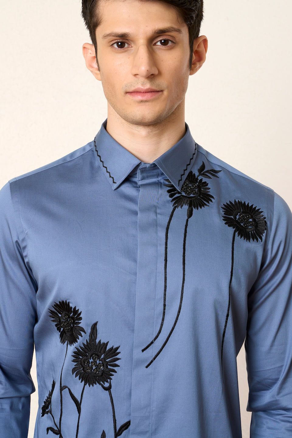 Gargee Designer's Indigo Petunia Embroidered Shirt Gargee
