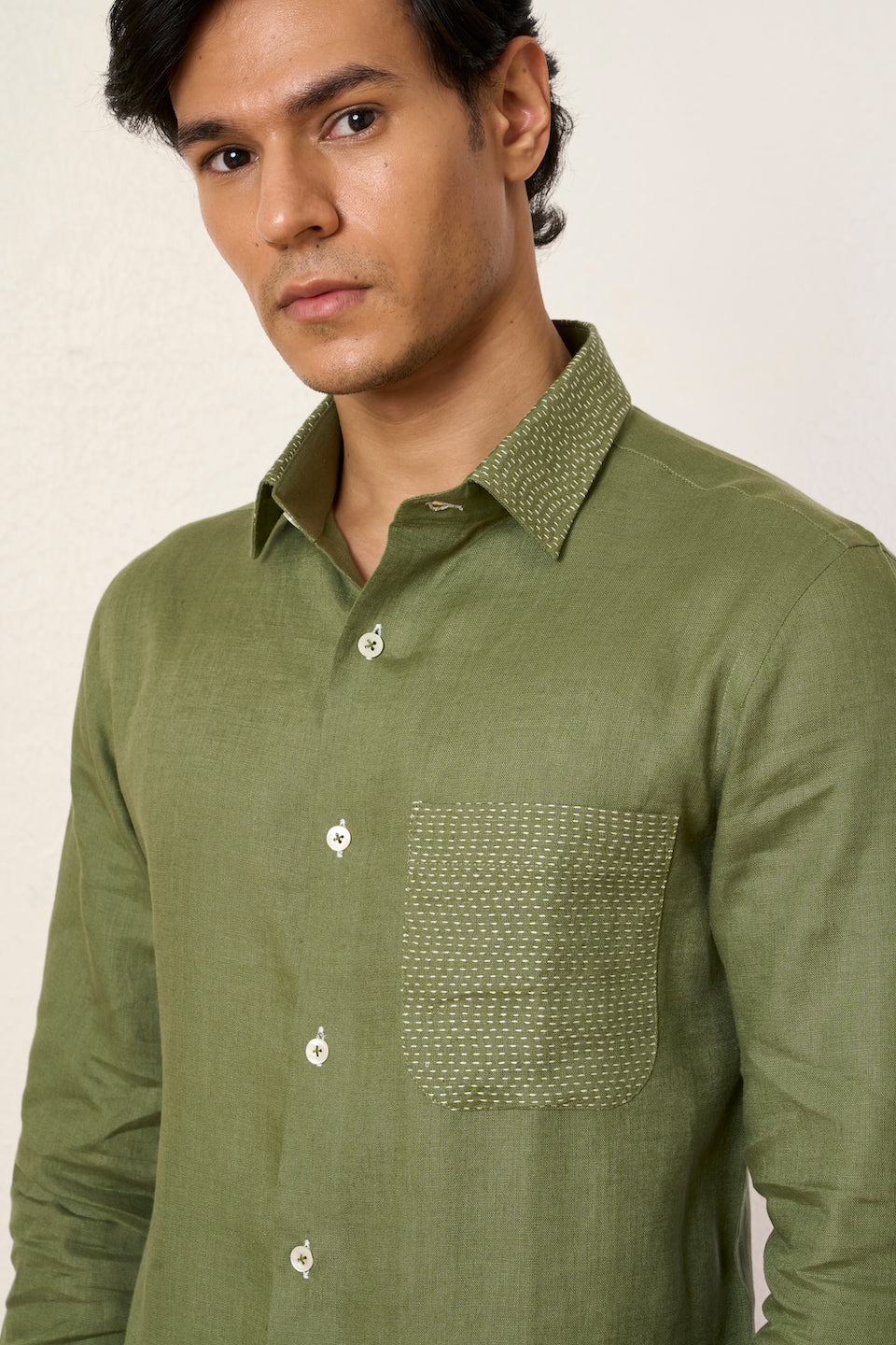 Gargee Designer's Green Kantha Classic Shirt Gargee