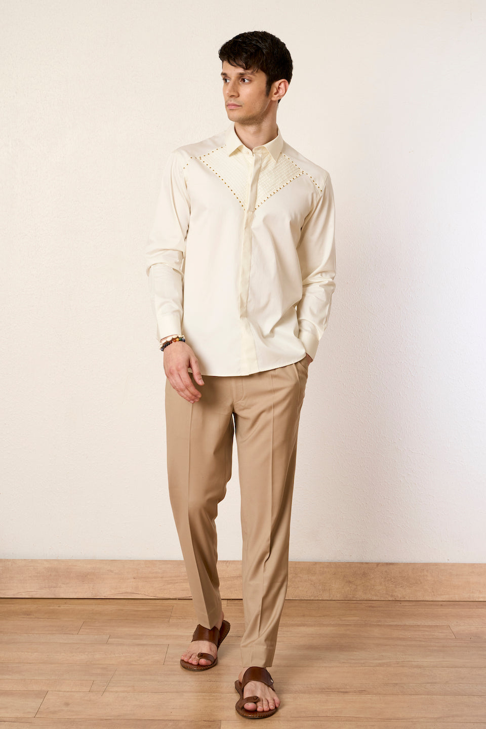 Gargee Designer's Ivory Studded Yoke Shirt Gargee