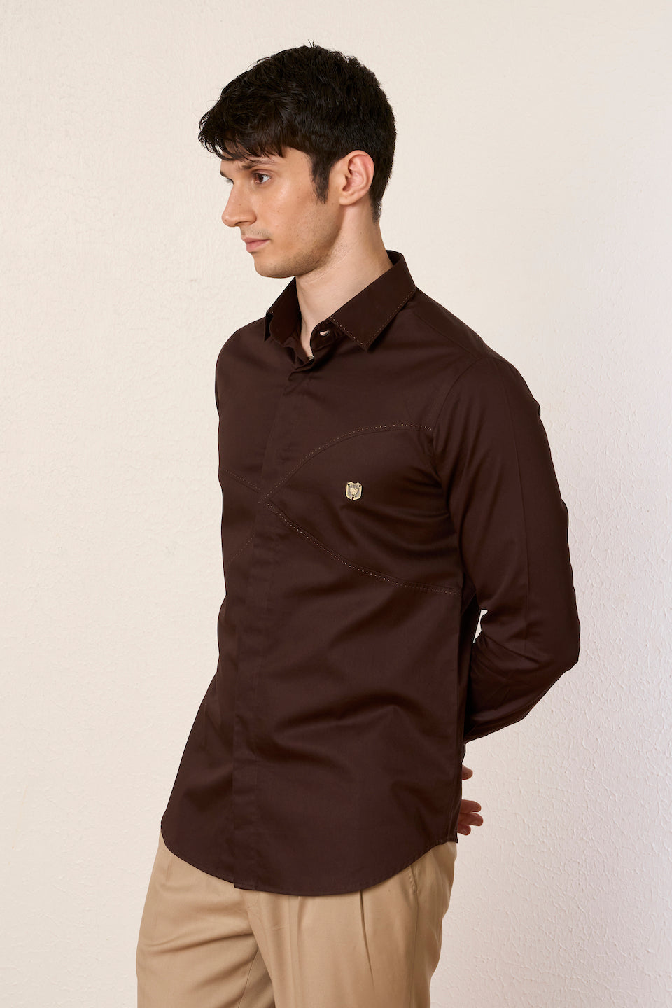 Gargee Designer's Brown Satin Infantry Shirt Gargee