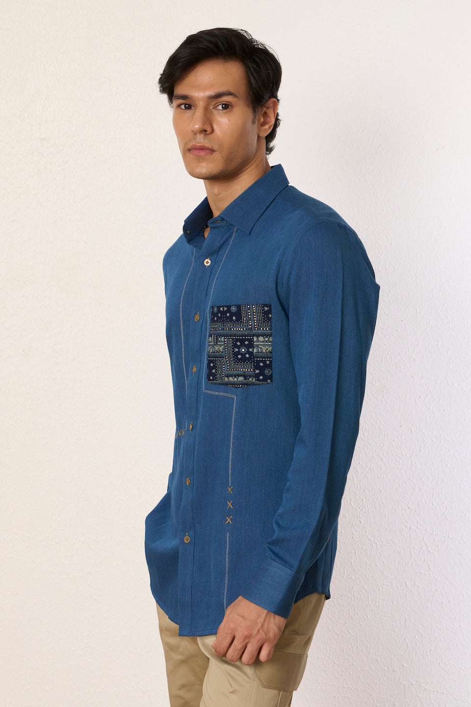 Gargee Designer's Denim Partition Stitched Shirt Gargee