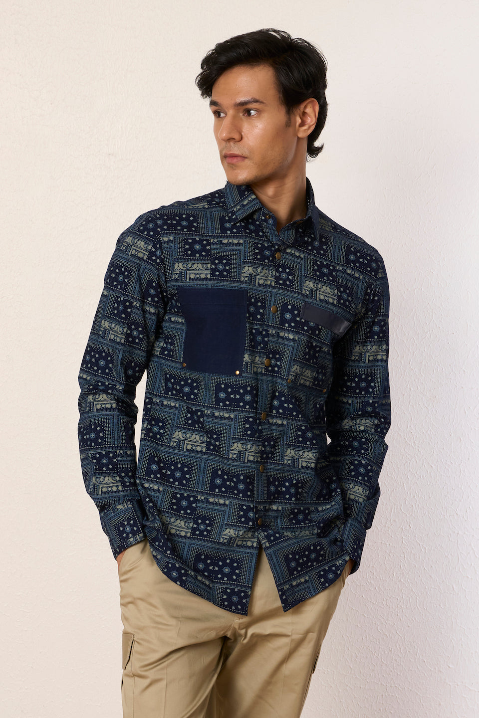 Gargee Designer's Indigo Printed Bandana Shirt Gargee