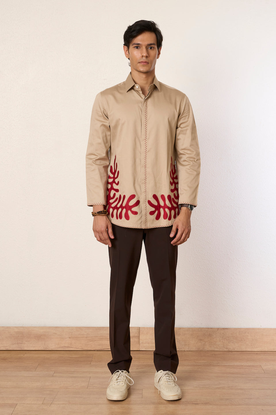 Gargee Designer's Beige Amoeba Applique Shirt Gargee