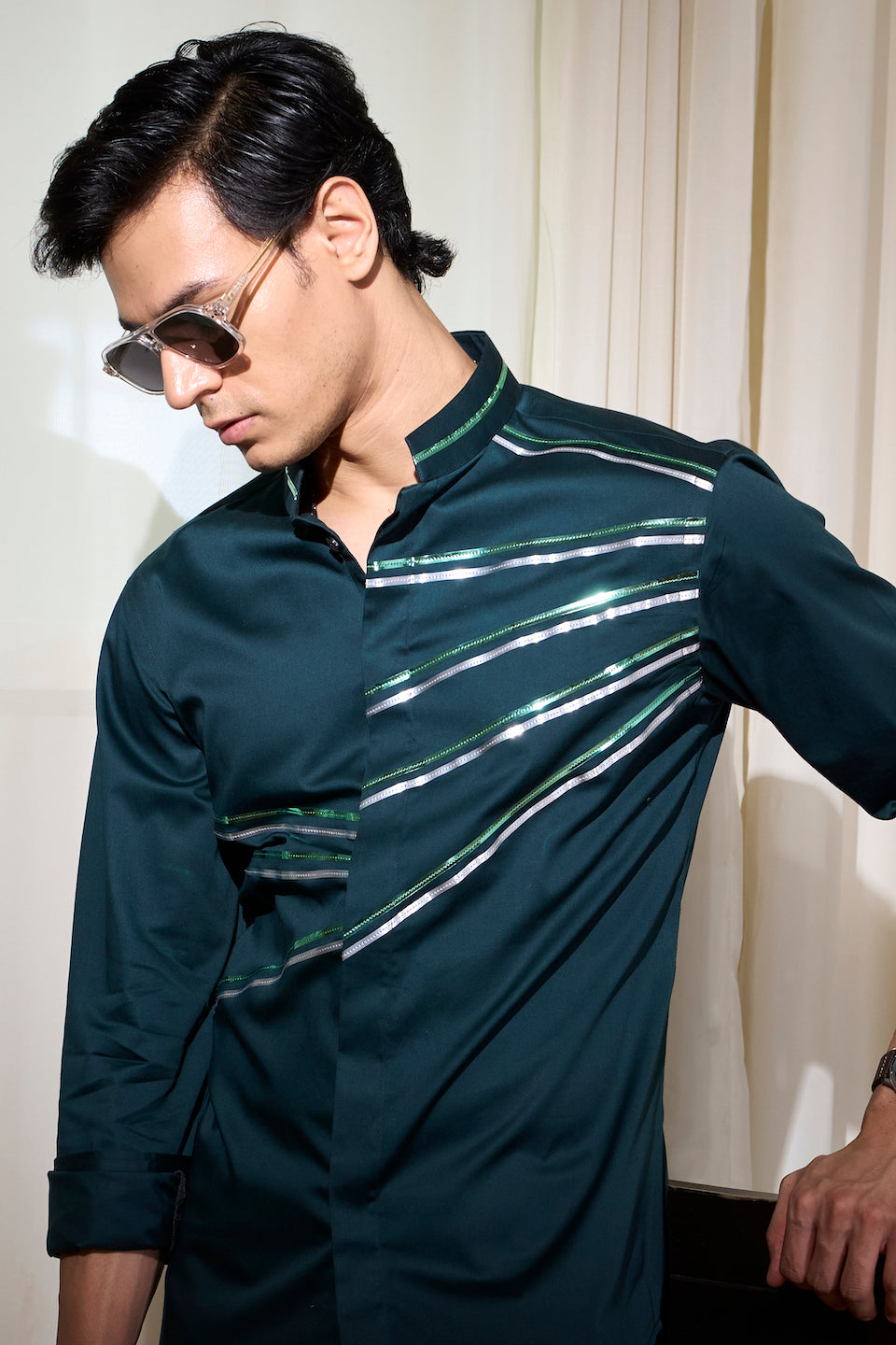 Gargee Designer's Green Glare Streak Shirt Gargee