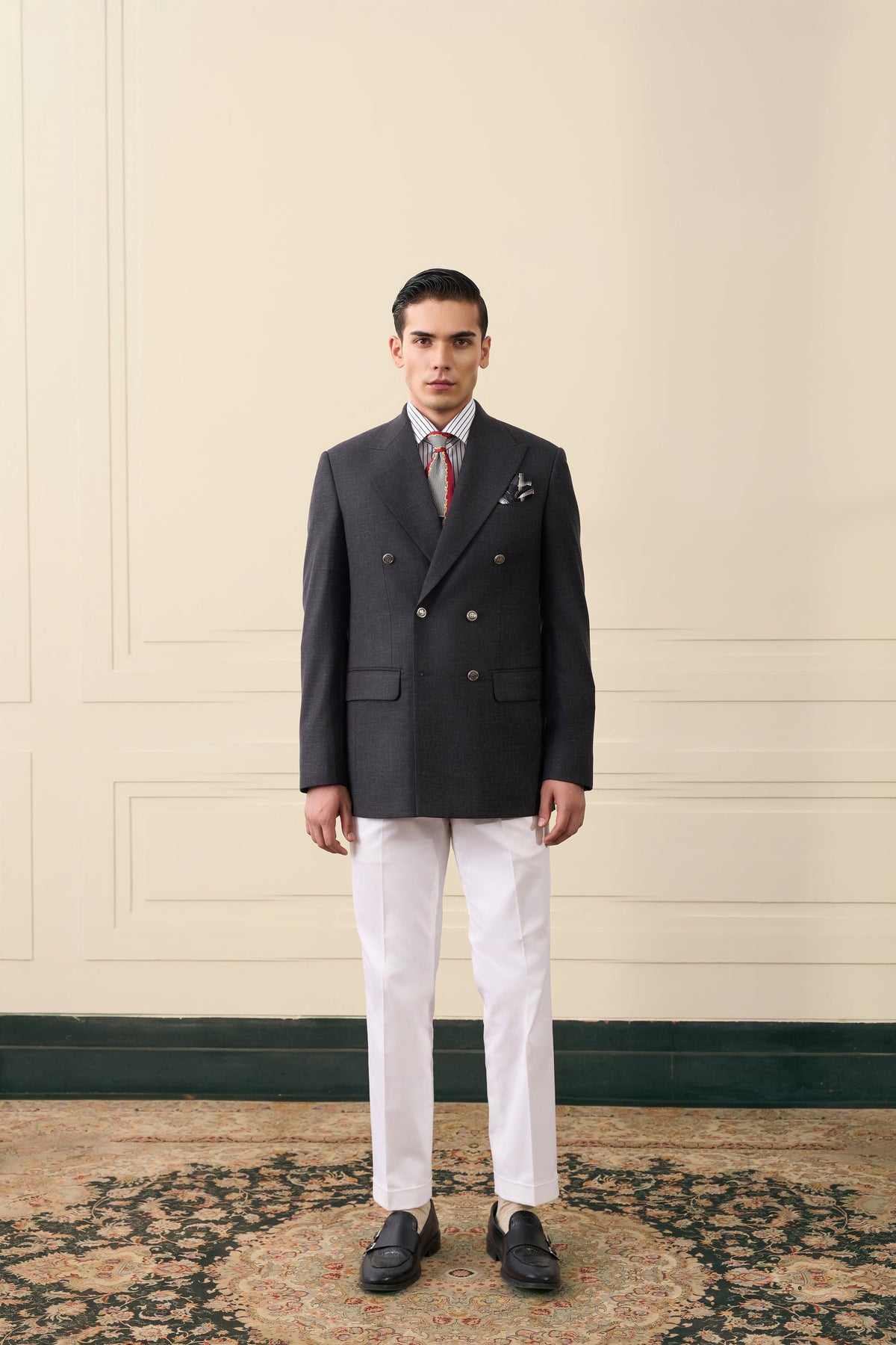 Charcoal Double-Breasted Wool Blazer Gargee