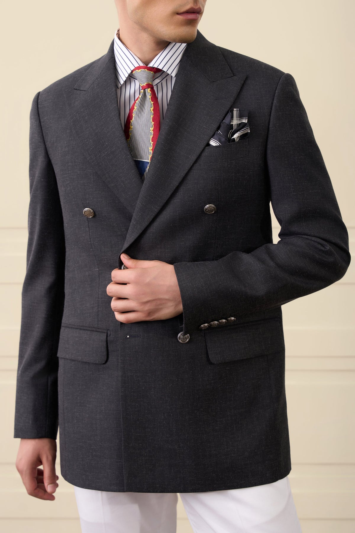 Charcoal Double-Breasted Wool Blazer Gargee