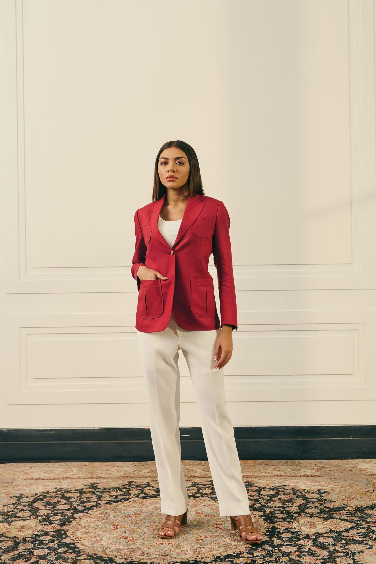Crimson Patch Pocket Blazer Gargee