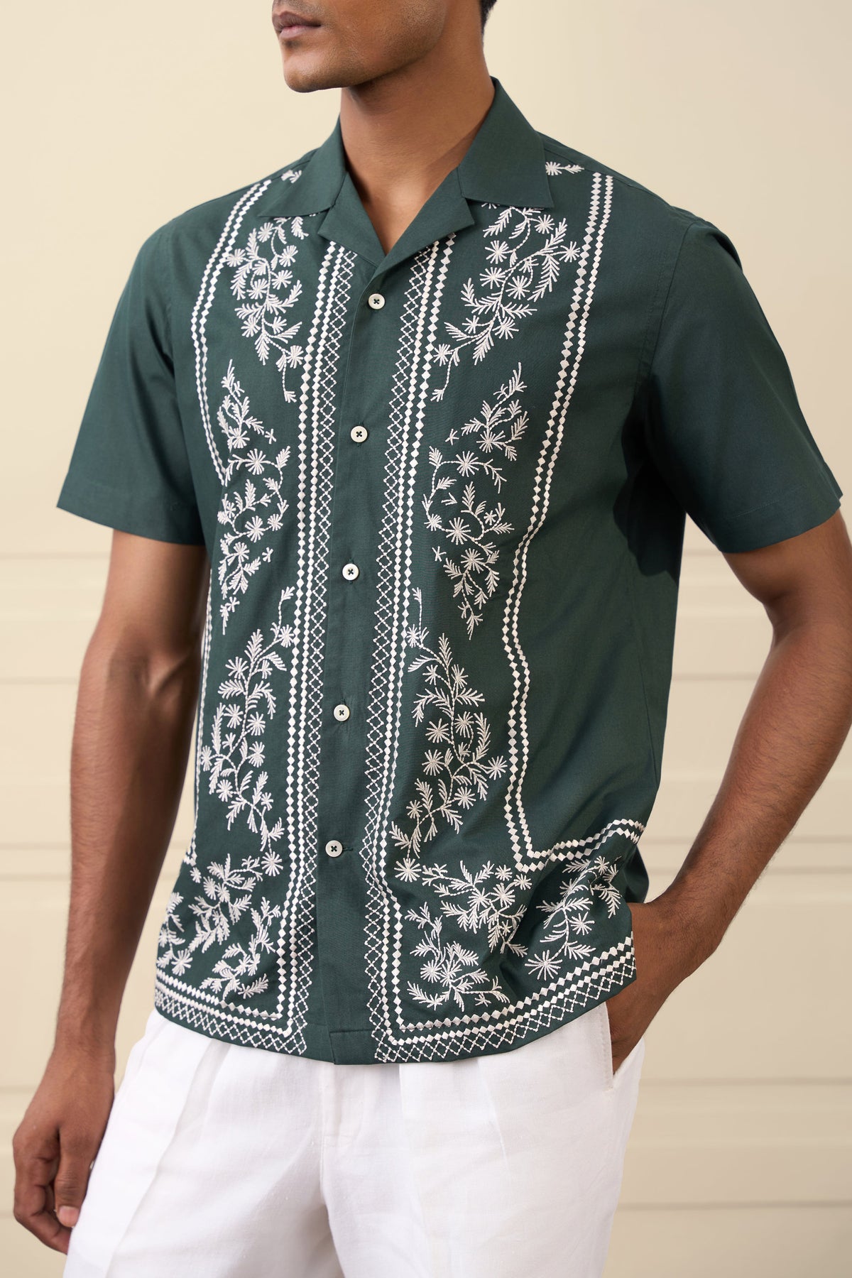 Emerald Embroidered Resort Shirt Gargee