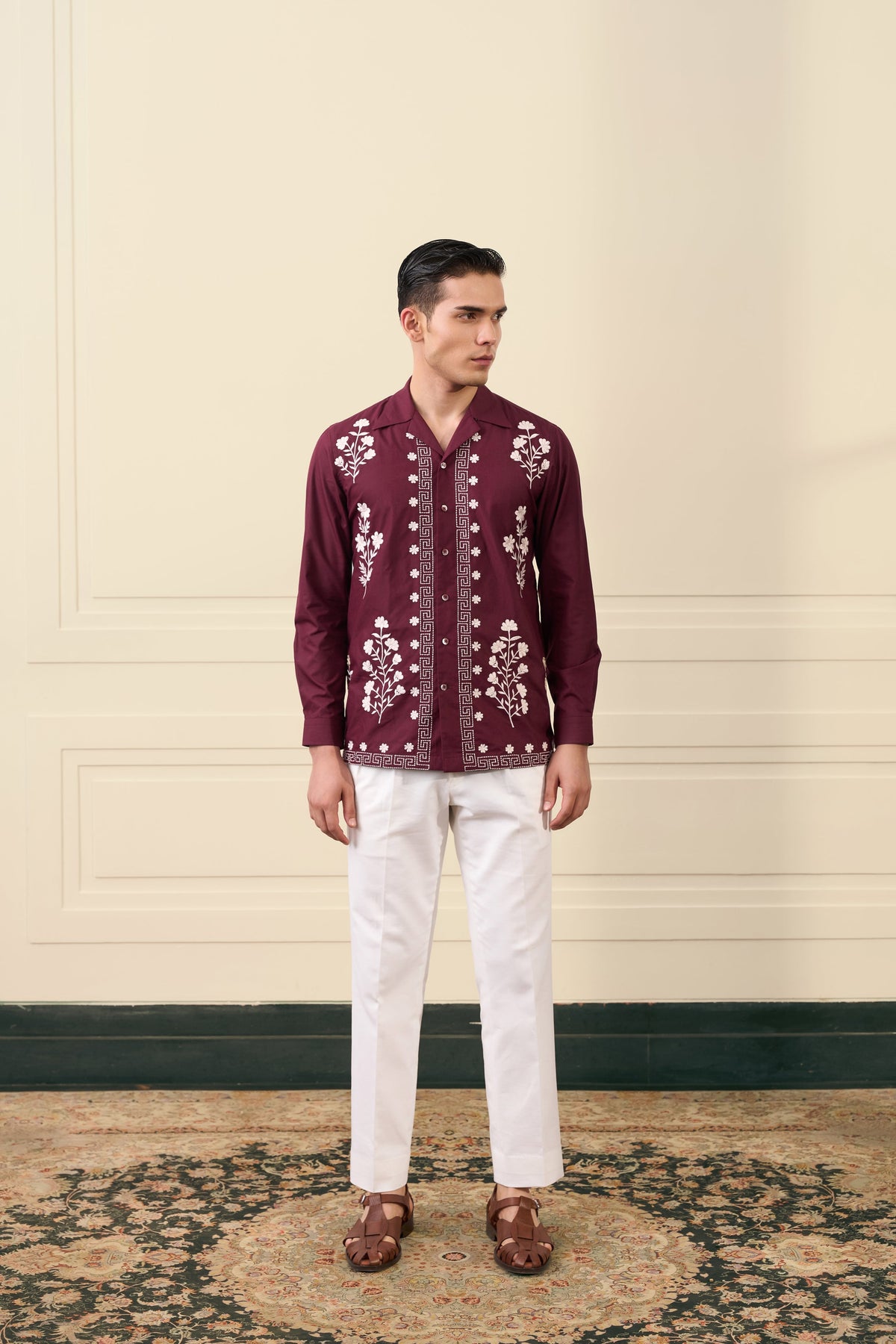 Maroon Floral Embroidered Shirt Gargee
