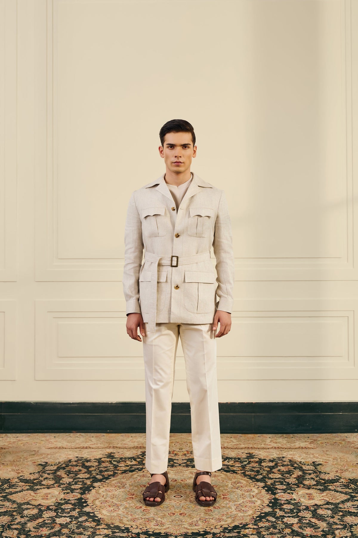 Natural Herringbone Linen Shacket Gargee