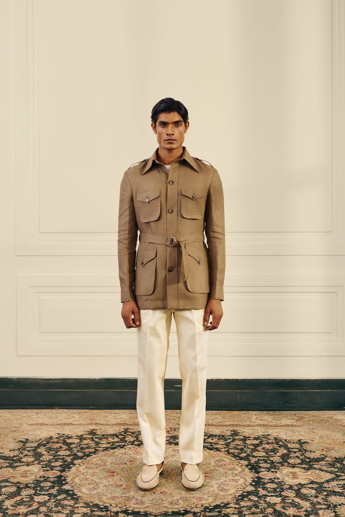 Olive Herringbone Linen  Shacket Gargee