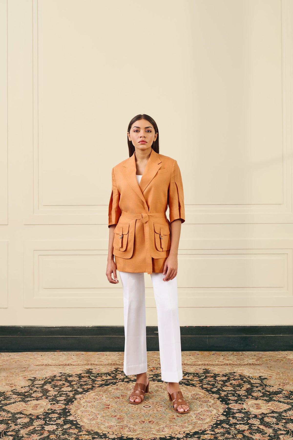 Orange Linen Utility Blazer Gargee