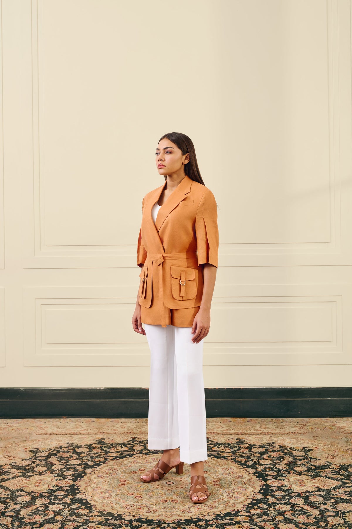 Orange Linen Utility Blazer Gargee