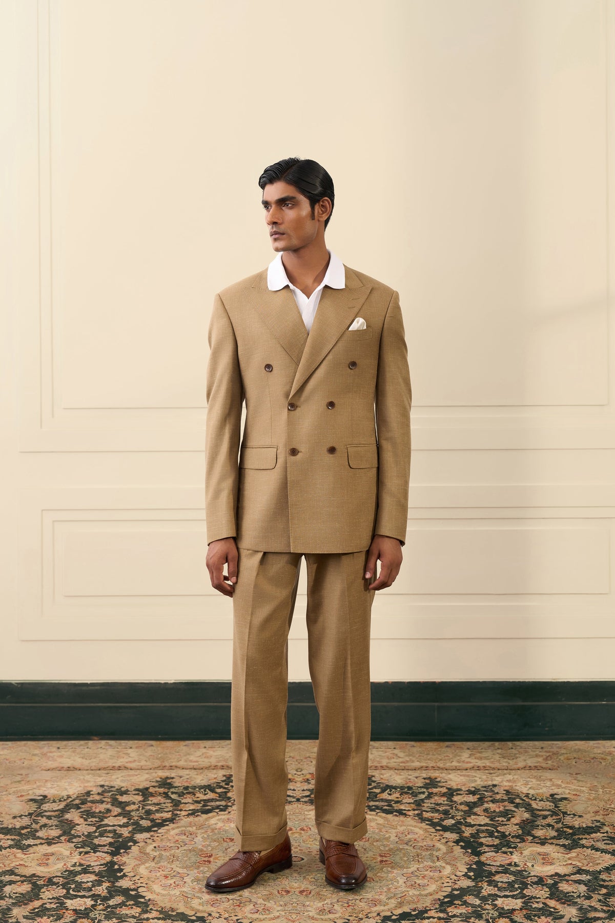 Taupe Double-Breasted Men?s Suit Gargee