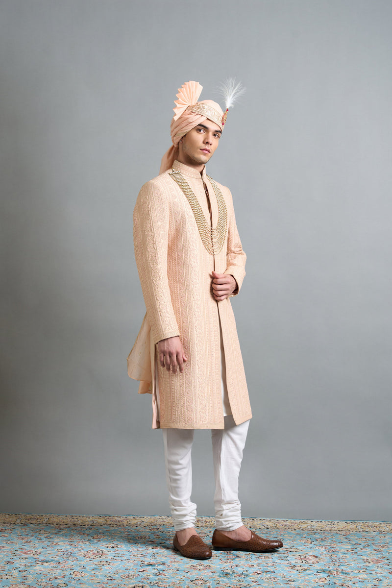 Gargee Designers Hridaan Peach Sherwani Gargee