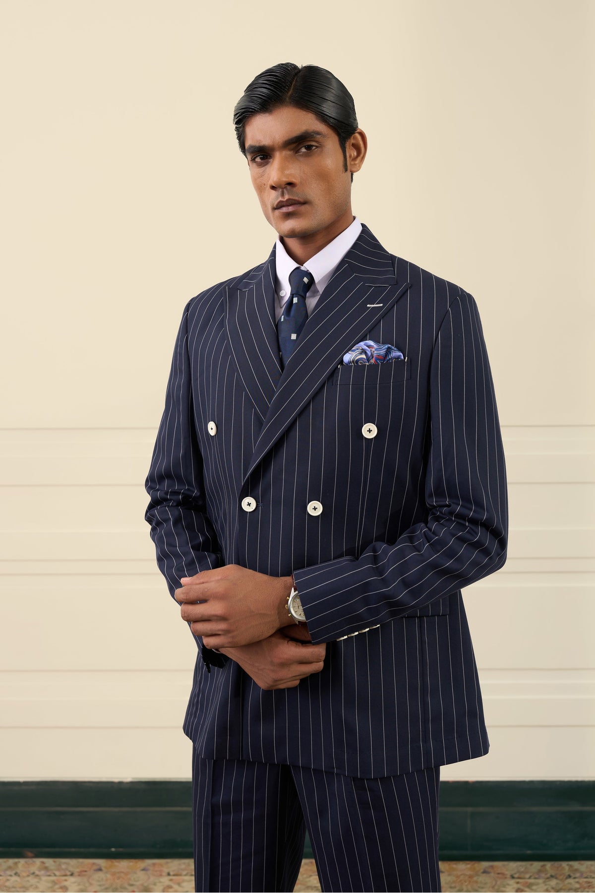 Navy Pinstripe Double-Breasted Suit Gargee