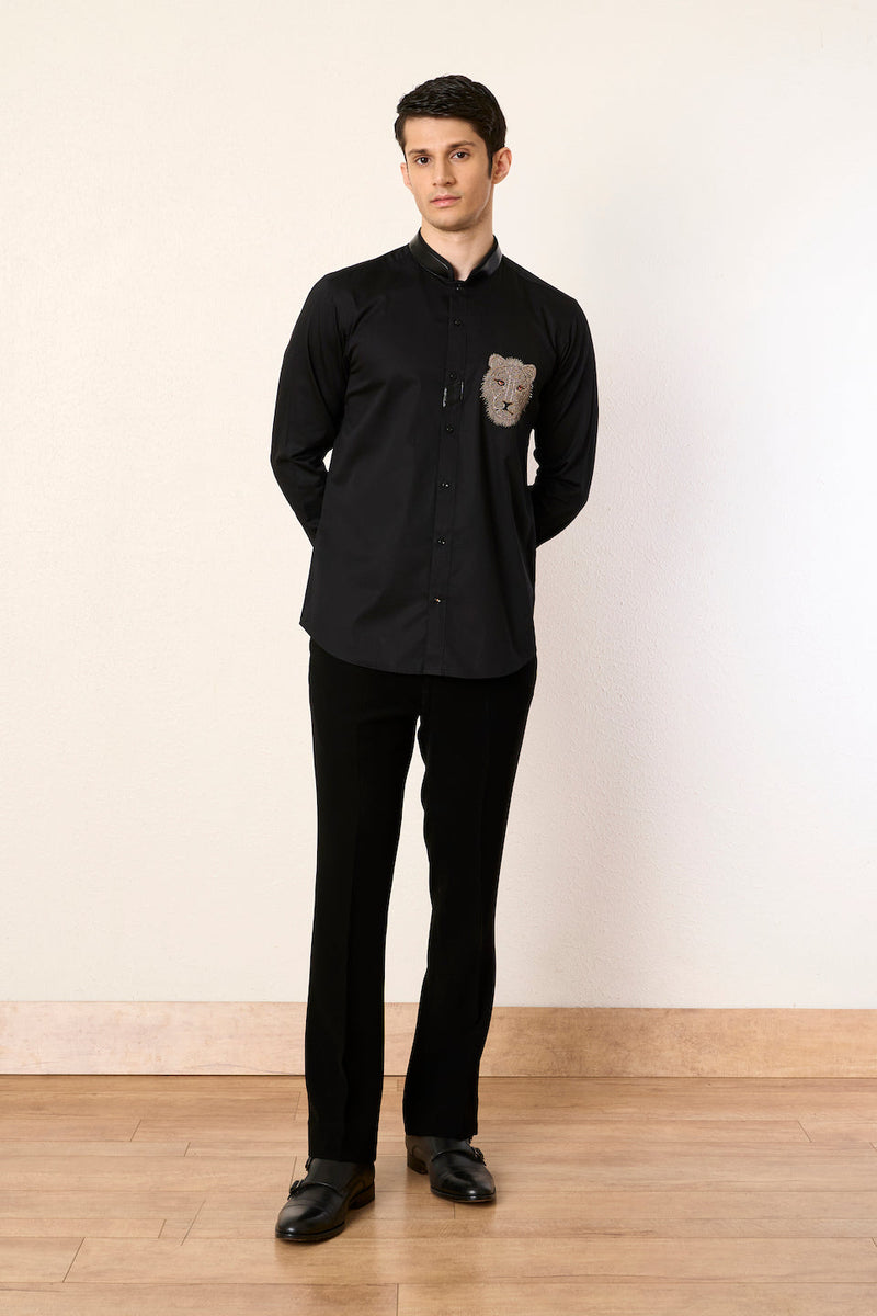 Gargee Designer's Black Lion Embroidered Shirt Gargee