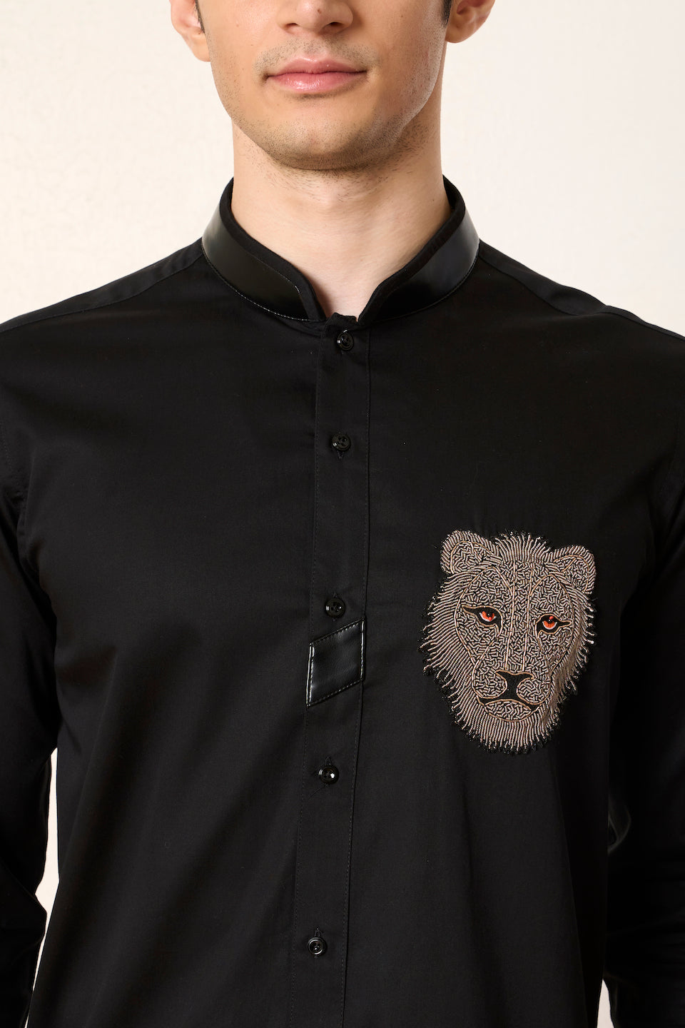 Gargee Designer's Black Lion Embroidered Shirt Gargee