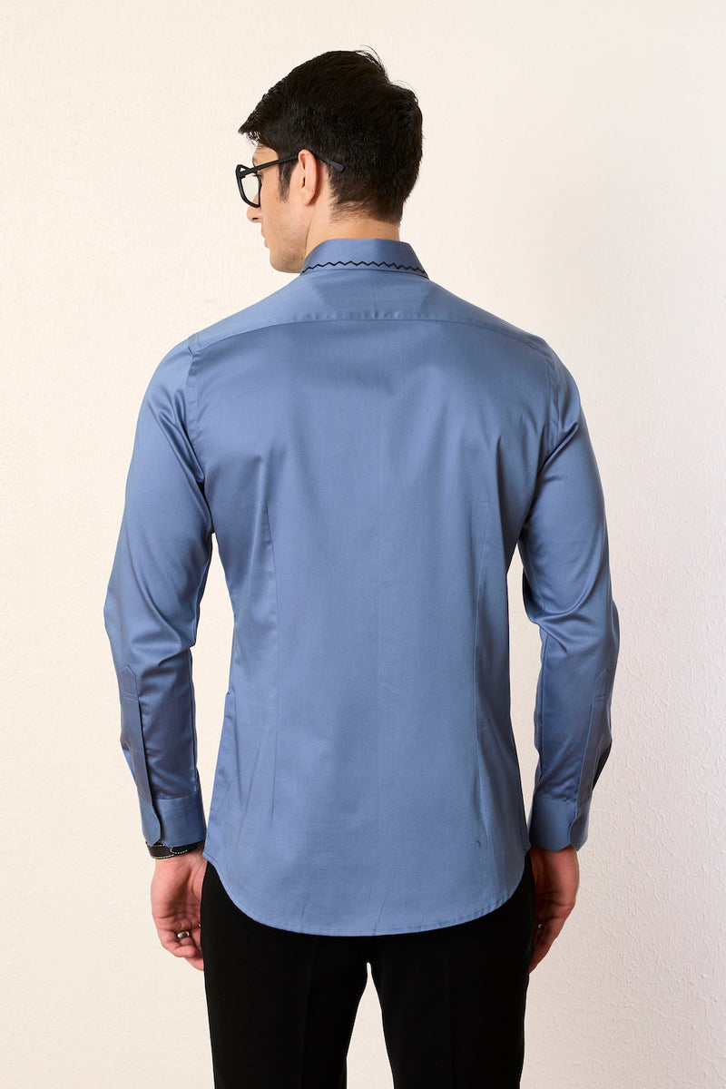 Gargee Designer's Indigo Petunia Embroidered Shirt Gargee