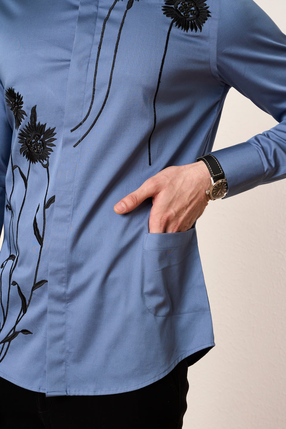 Gargee Designer's Indigo Petunia Embroidered Shirt Gargee
