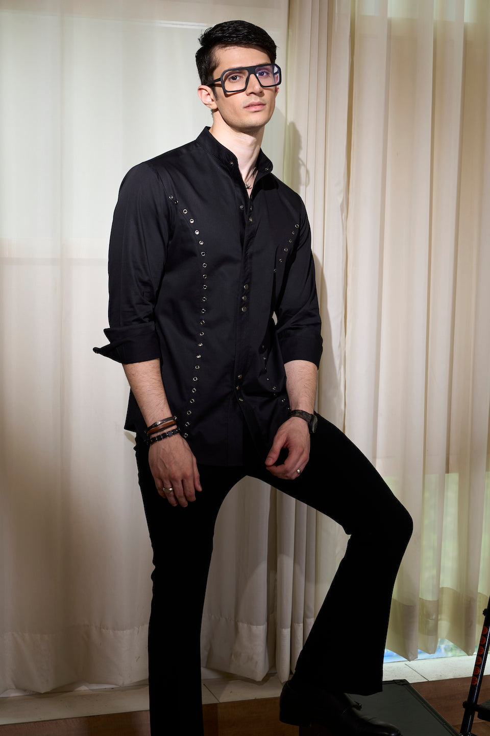 Gargee Designer's Black Bling Eyelet Shirt Gargee