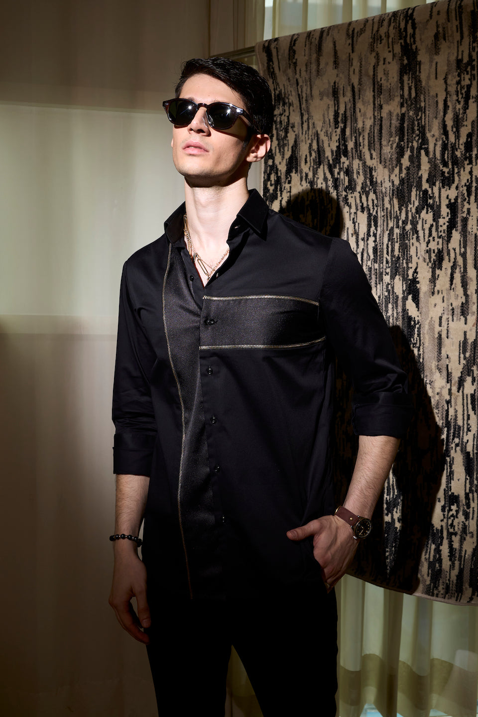 Gargee Designer's Black Chain Drop Shirt Gargee