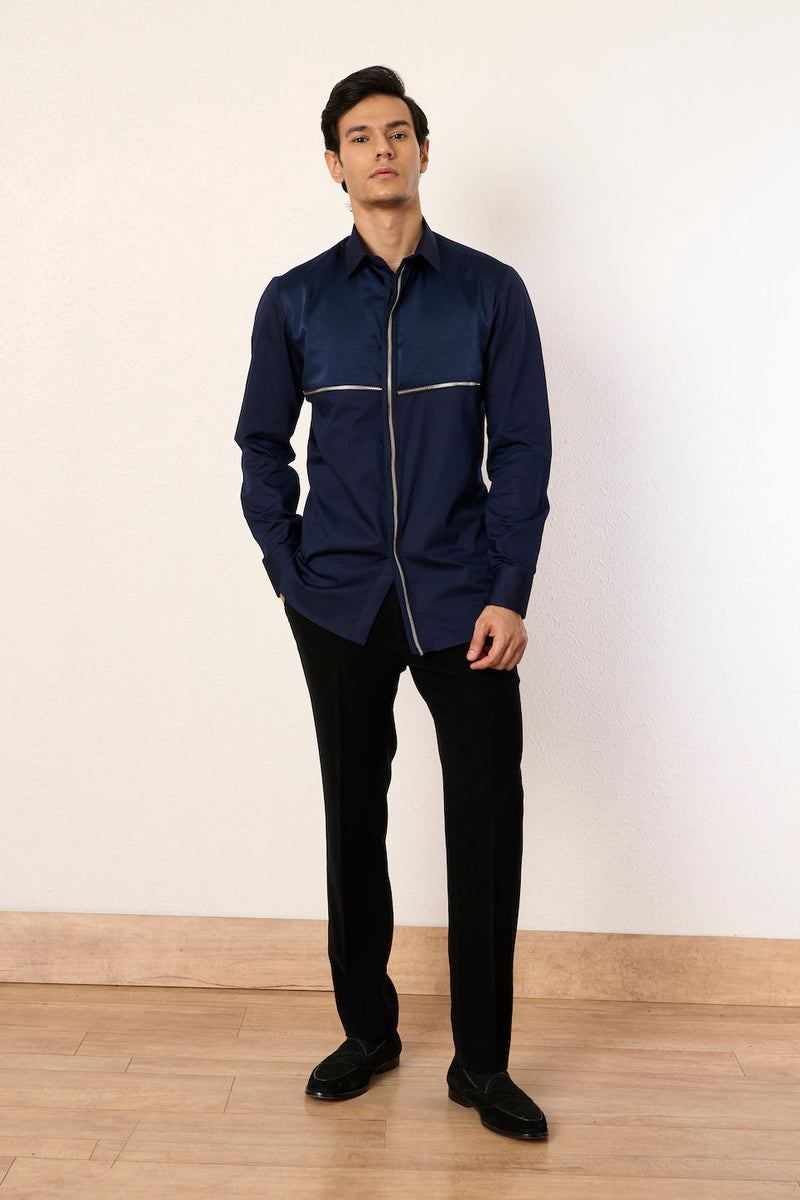 Gargee Designer's Blue Opulent Zipper Shirt Gargee