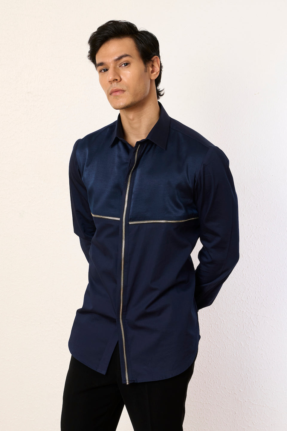Gargee Designer's Blue Opulent Zipper Shirt Gargee