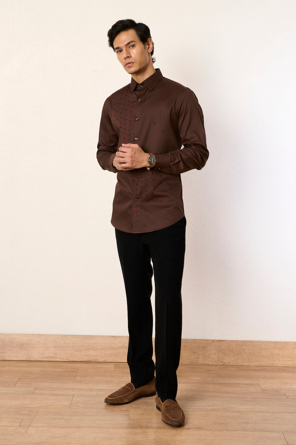 Gargee Designer's Brown Star Threadwork Shirt Gargee