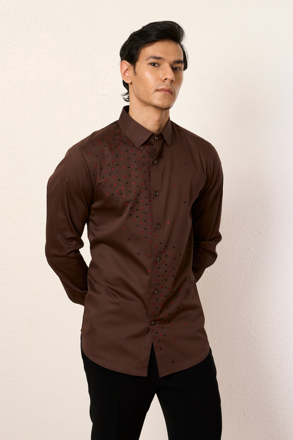 Gargee Designer's Brown Star Threadwork Shirt Gargee