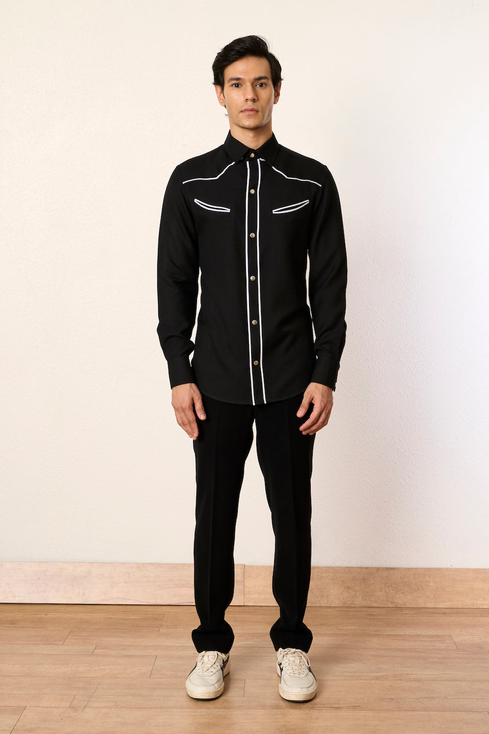 Gargee Designer's Black Vintage Piping Shirt Gargee