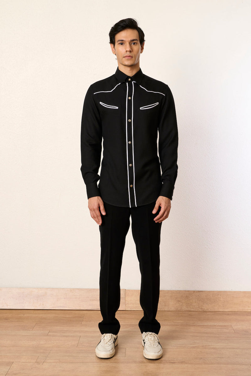 Gargee Designer's Black Vintage Piping Shirt Gargee
