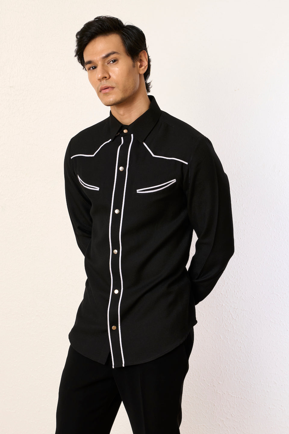 Gargee Designer's Black Vintage Piping Shirt Gargee