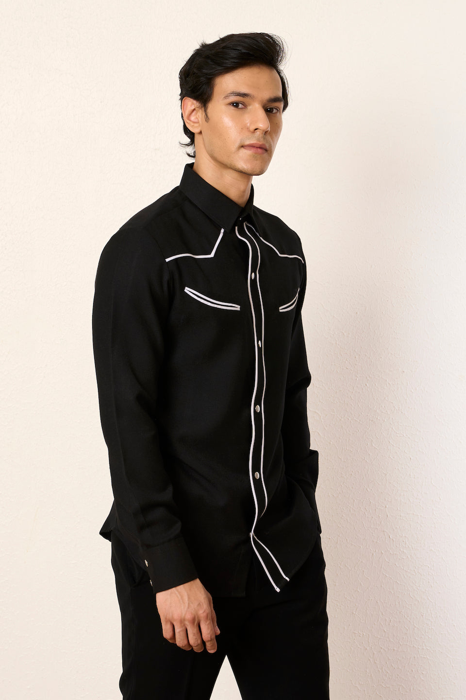 Gargee Designer's Black Vintage Piping Shirt Gargee