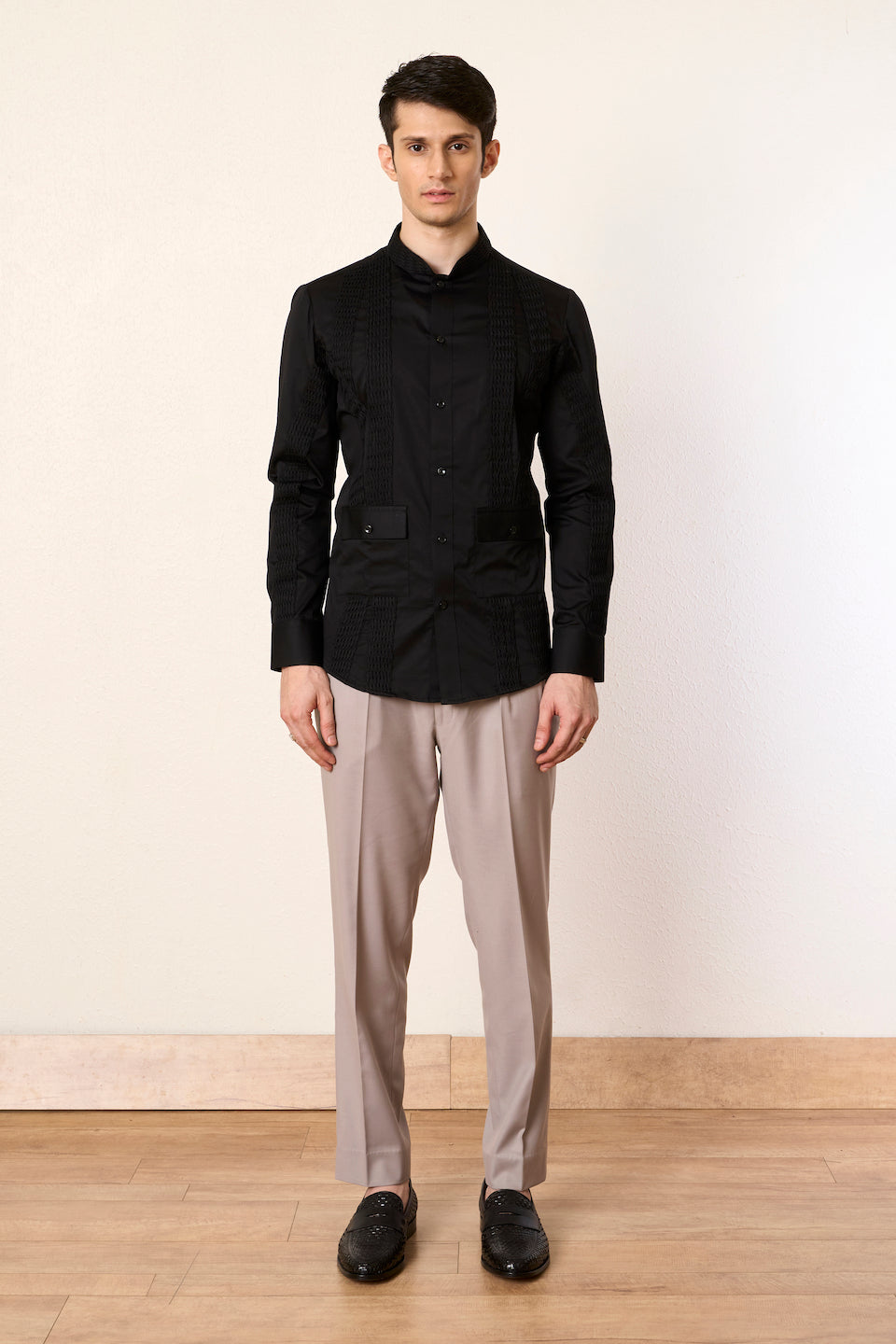 Gargee Designer's Black Tucked Social Shirt Gargee