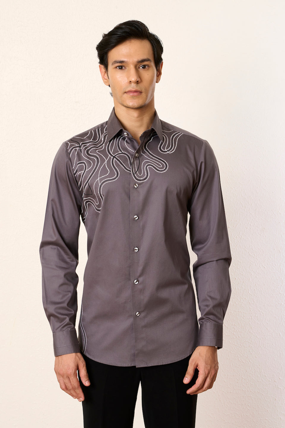 Gargee Designer's Grey Ripple Threadwork Shirt Gargee