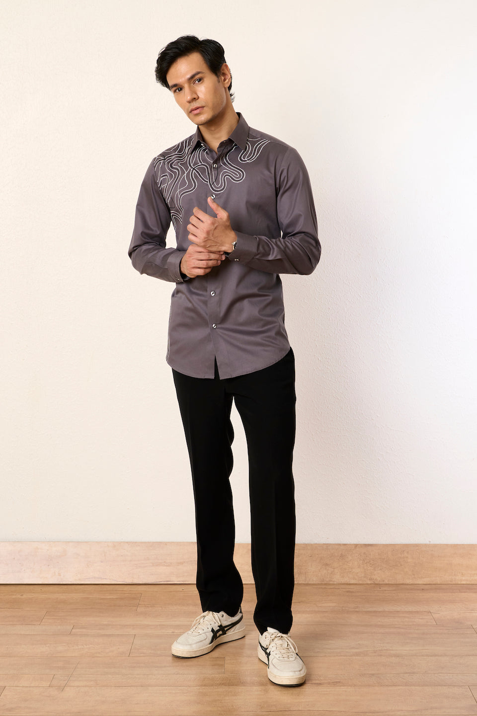 Gargee Designer's Grey Ripple Threadwork Shirt Gargee